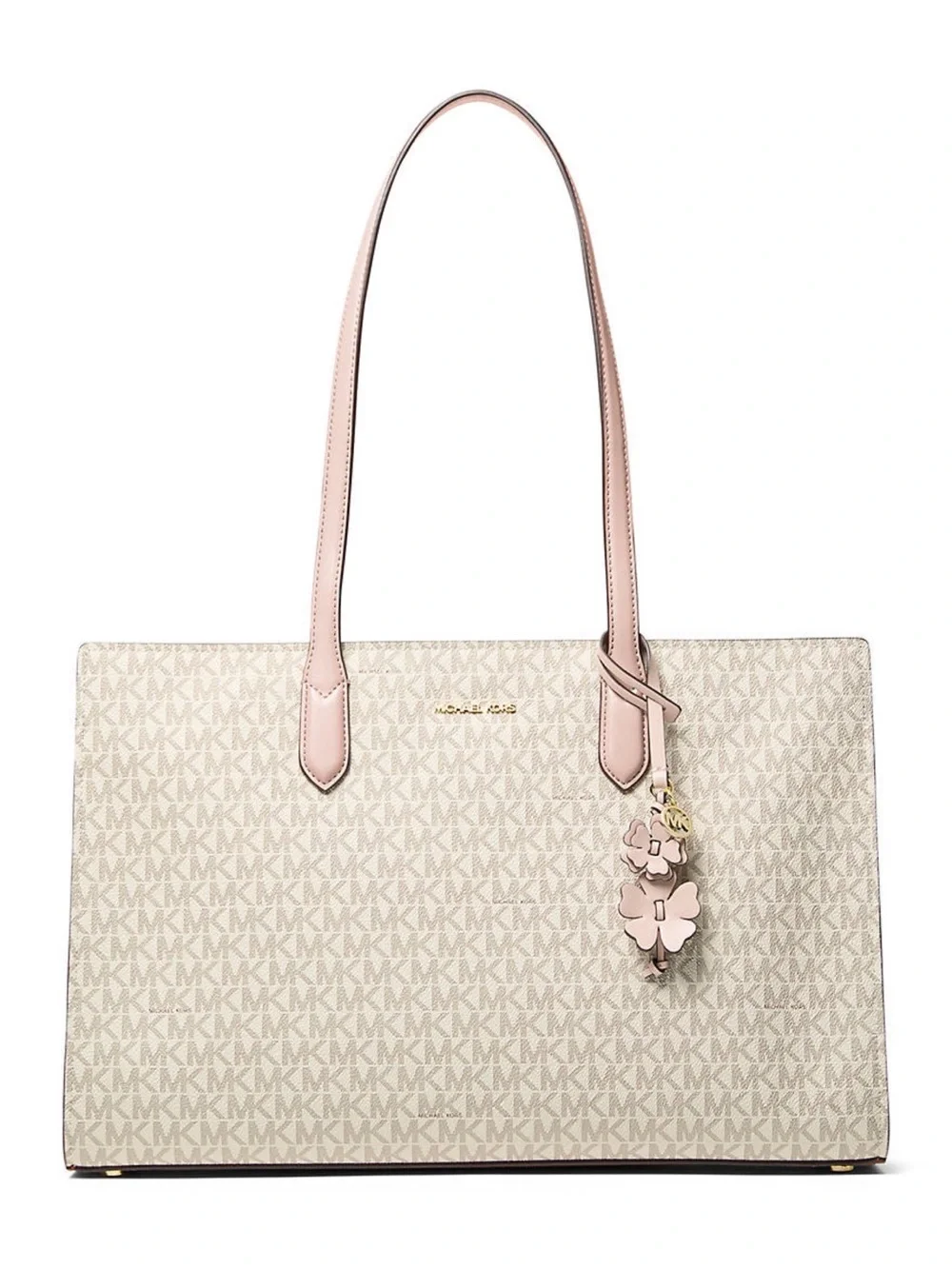 Michael Kors Scarlett Cream Logo Tote with Pale Pink Trim